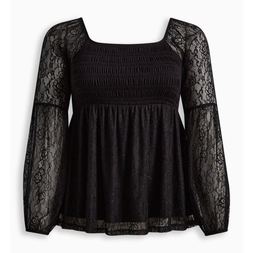 NWT Torrid Babydoll Stretch Lace Smocked Bodice Square Neck Top Sweetheart 5 5X - Picture 11 of 12